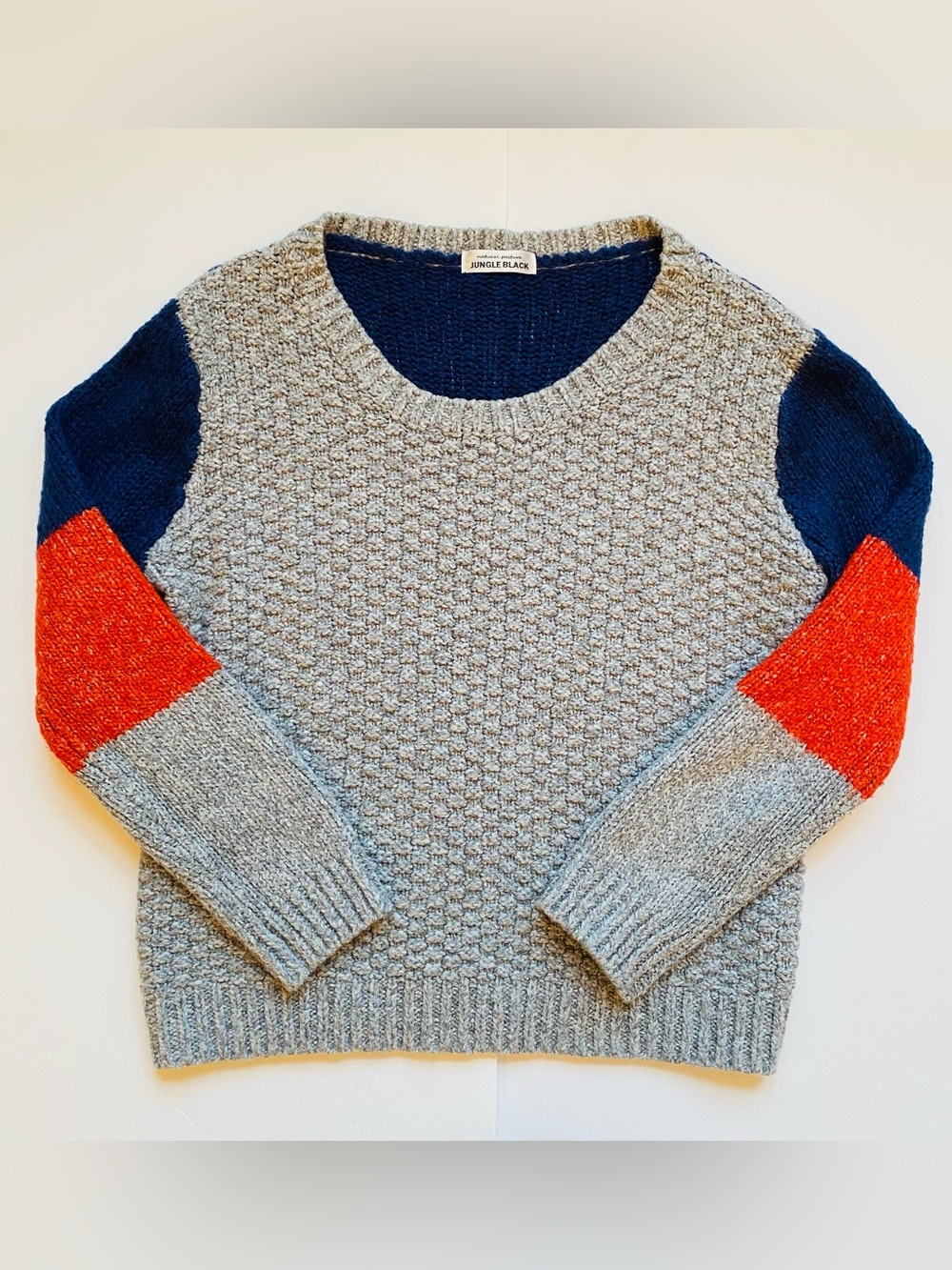 Jungle Black Textured Crewneck Sweater - Gray with Navy & Red Accents